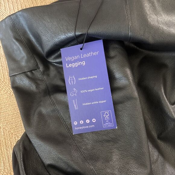 HONEYLOVE 1X Vegan Leather Leggings Pants Shaping Slimming Zip Ankle NEW - Picture 5 of 7